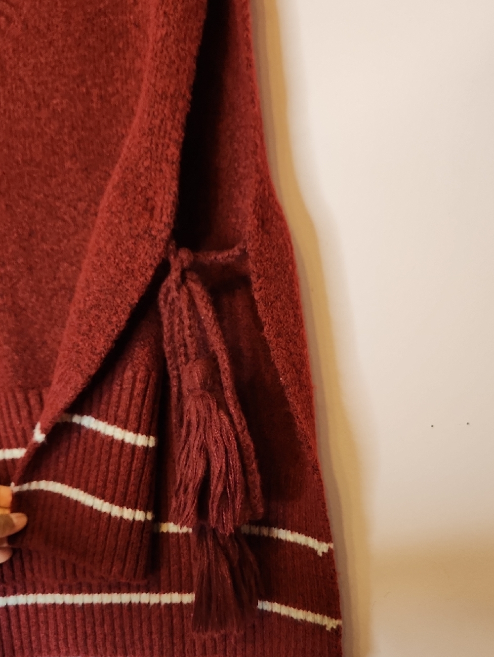 FREE PEOPLE All Star Strip Poncho Sweater Vest in Burgundy, size OS - Picture 4 of 8